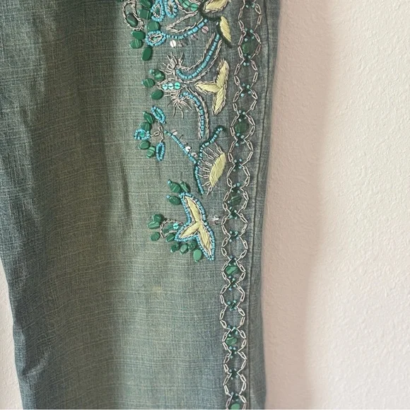 Embroidered Boyfriend Jeans in Blue and Green - Picture 3 of 8